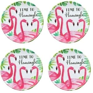 4 Melamine Flamingo Plates 7.25" Appetizer Snack